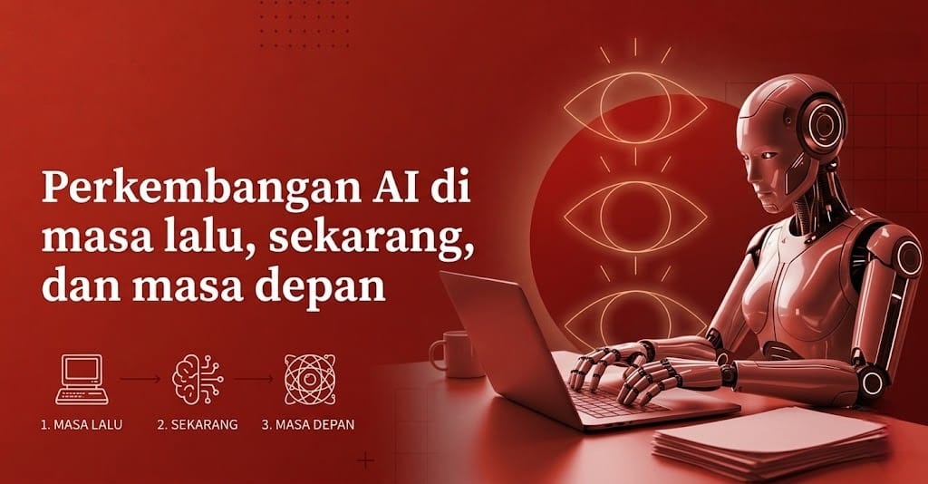 Cover berjudul Perkembangan AI di masa lalu, sekarang dan masa depan.